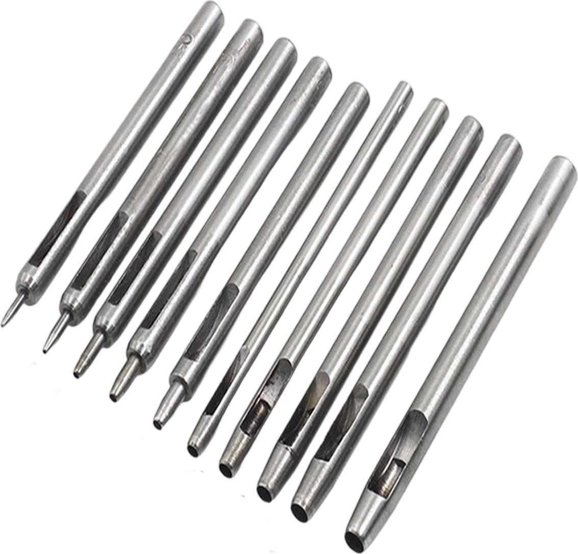 Mmgoqqt 10-teiliges Lederstanzer-Set, Hohlstanzer, Lederstanzer, rund, Stahl, Hohlstanzer, Leder-Hohllochstanzwerkzeuge für Uhrenarmband, Gürtel, 0,5 mm – 5 mm Kau-LA-26129-75
