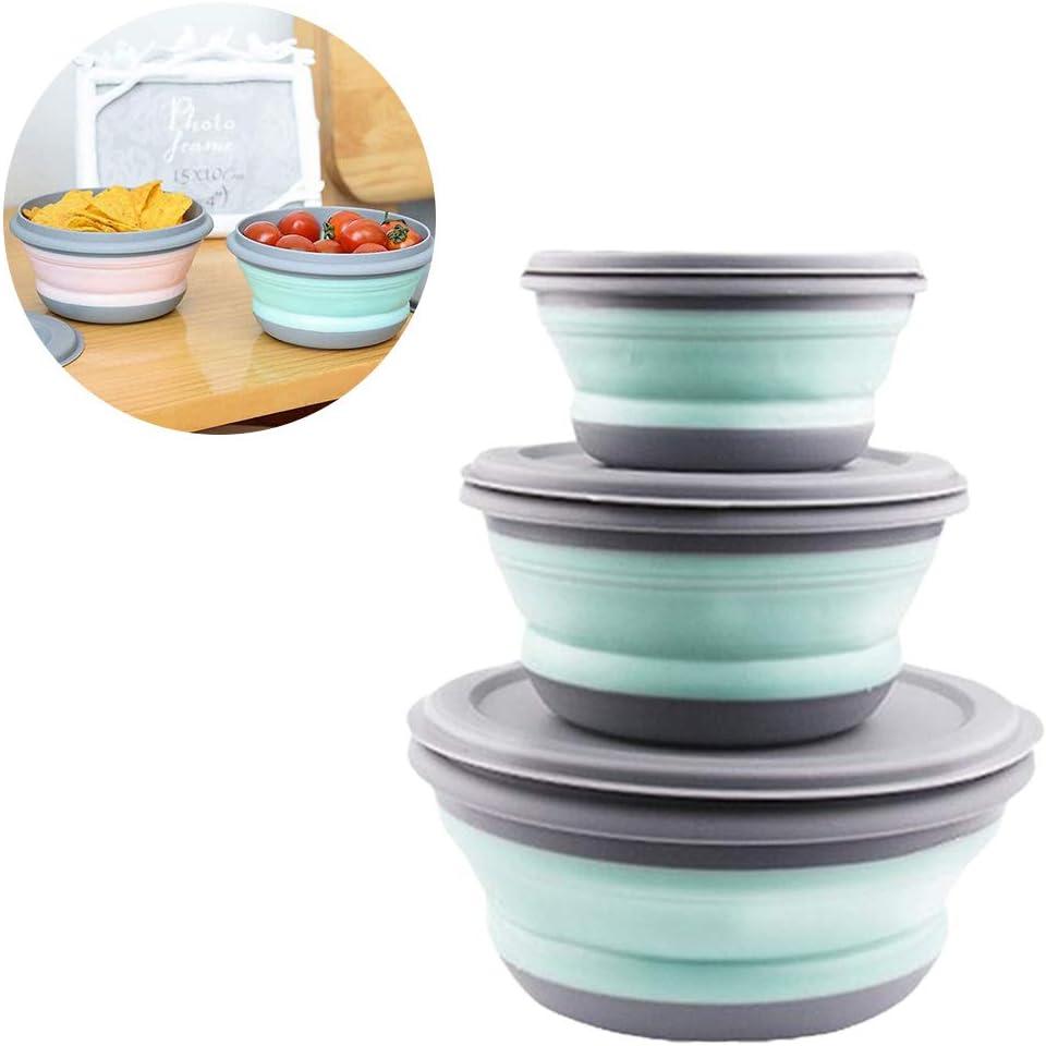3-teiliges Faltbares Campinggeschirr-Set – Silikon-Schüsseln Mit Deckel, Platzsparend (bis 1/3 Der Größe), Lebensmittelecht, Für Picknick, Wandern & Küche