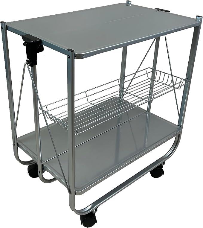 Unbranded | Servierwagen Klappbar Grau 70cm Hoch – Mobiler Küchenwagen mit Rollen – Platzsparende Dinette faltbar – Beistellwagen mit 3 Etagen