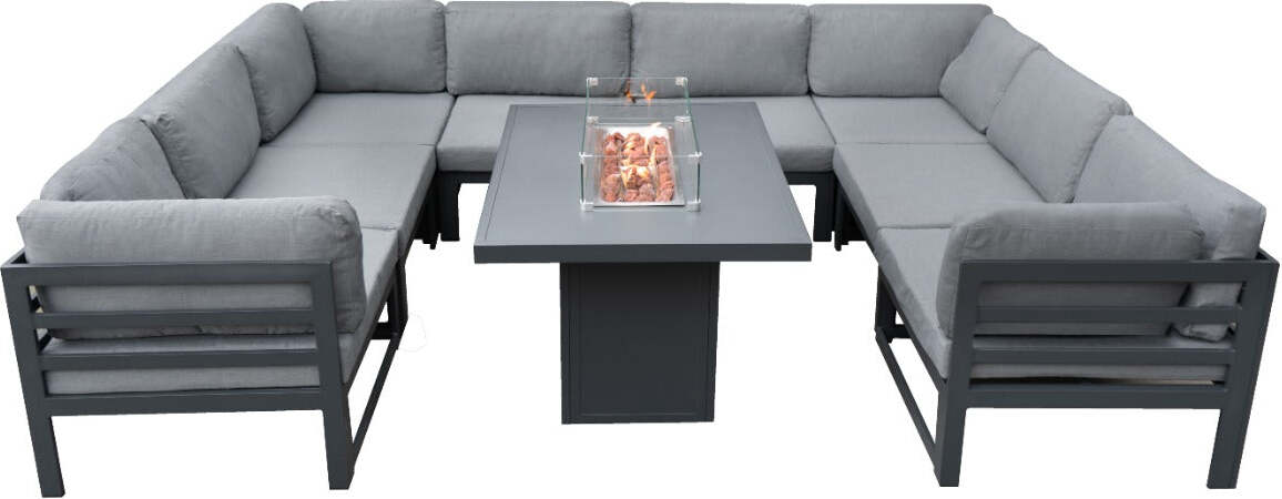 Modulárna záhradná obývacia súprava 8-miestna so stolom a integrovaným ohniskom