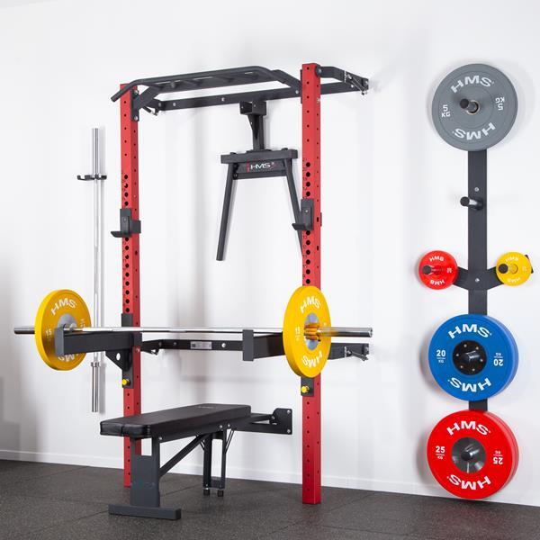 HMS Kraftstation Fitnessstation Wall Rack Dip Station Klimm Latzug + Trainingsbank Fitnessstation Home Gym