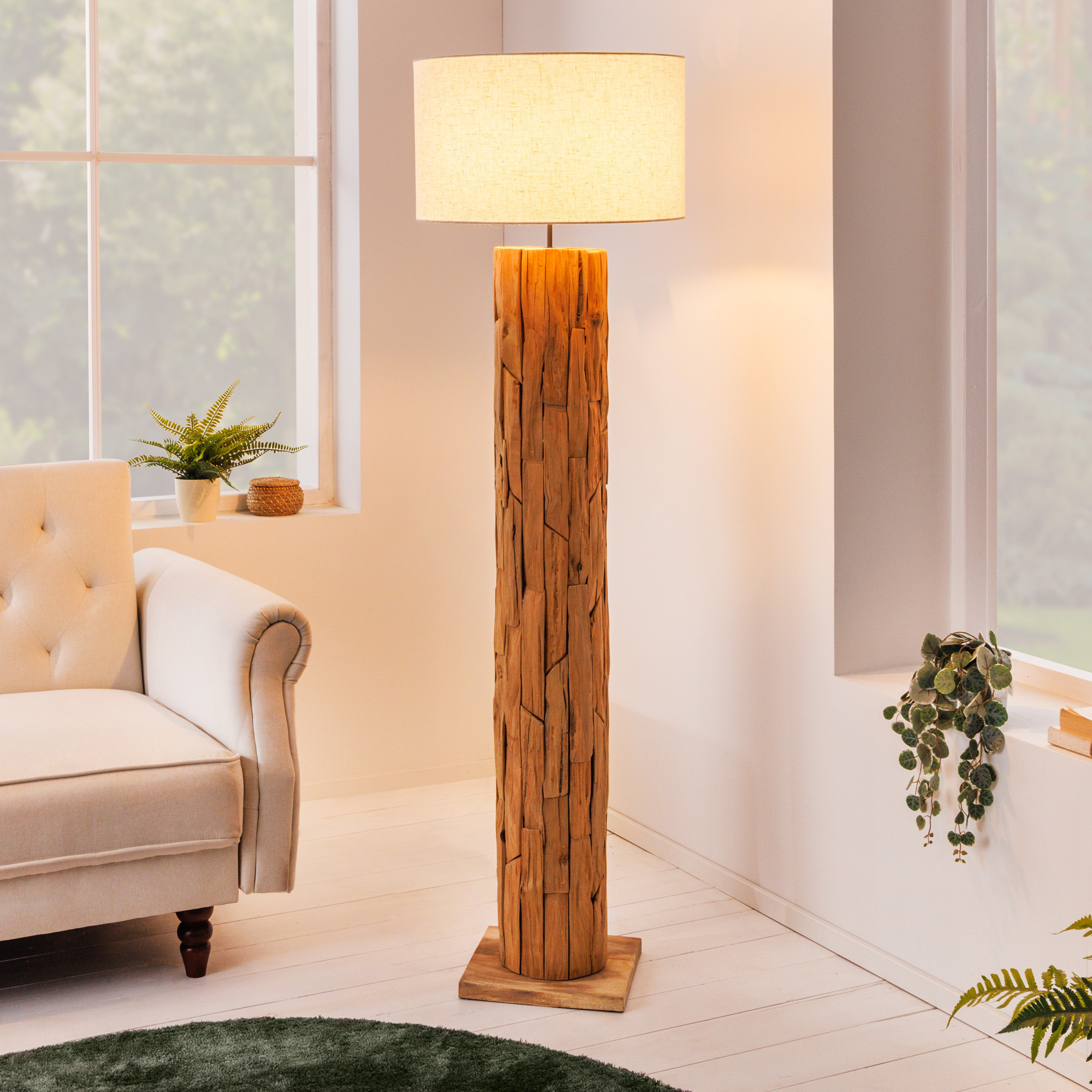 Invicta Interior riess-ambiente Design Stehlampe ROOTS 160cm Treibholz Leinenschirm beige Stehleuchte Lampe Leuchte 6039323