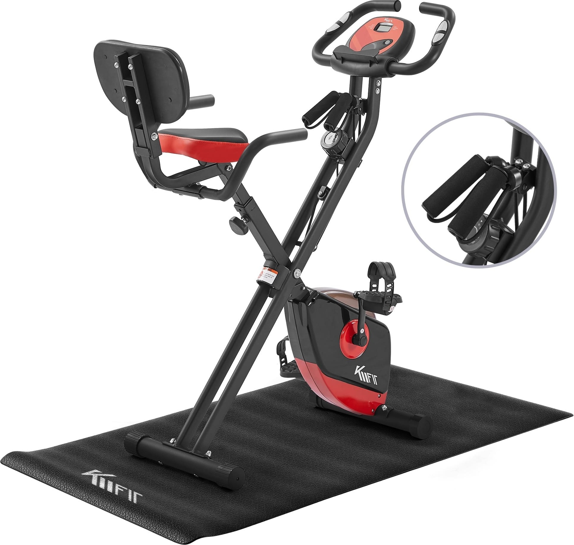KM-Fit 2v1 ergometer s LCD displejom, skladací fitness bicykel, vrátane ochrannej podložky na podlahu a držiaka na mobilný telefón