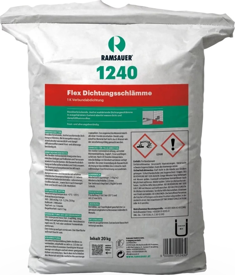 Ramsauer GmbH&Co.KG Ramsauer 1240 Flex 1K Dichtungsschlämme Verbundabdichtung 20kg Sack 9910300