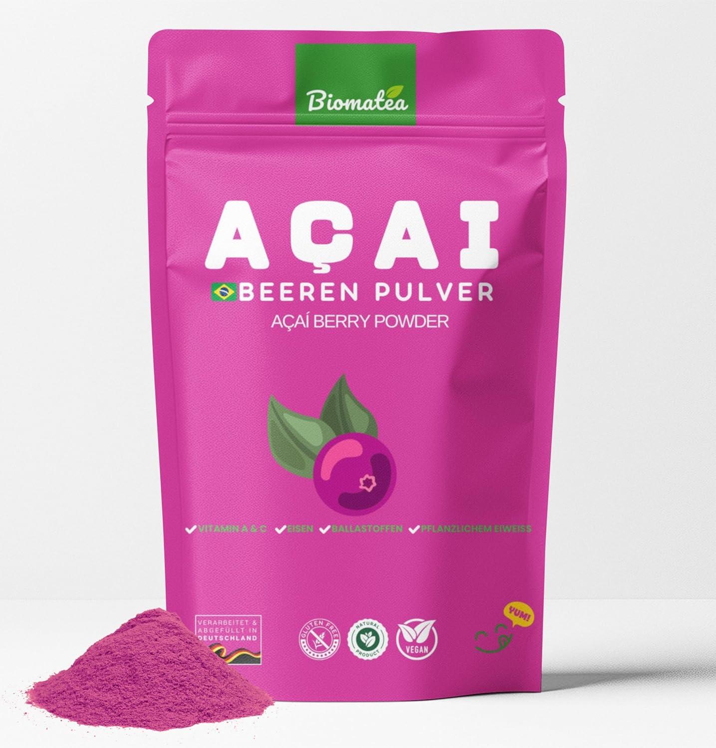 Biomatea Açaí Beeren Pulver 100g – 100% Rein, Gefriergetrocknet, Vegan, Glutenfrei