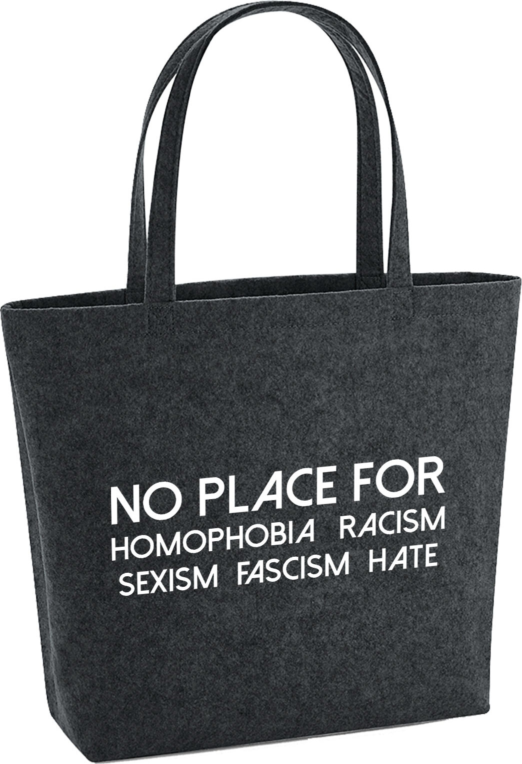 Hellweg Druckerei Huuraa Filzshopper No Homophobia Racism Hate 22 Liter Charcoal Melange Filztasche Geschenkidee 3146FIS-CHAR