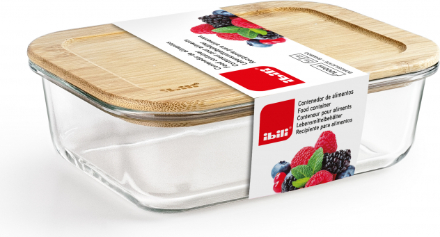 IBILI MENAJE, S.A. Ibili-Borosilikat-Kasserolle, luftdicht, Borosilikatglas/Bambus, 19,9 x 15 x 6,4 cm, 1 l, braun 685210-UNIT