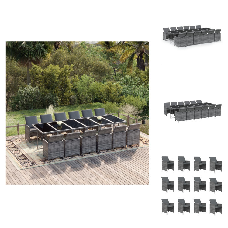 vidaXL 13-dielny záhradný jedálenský set s vankúšmi polyratan sivý - Záhradný nábytok sety