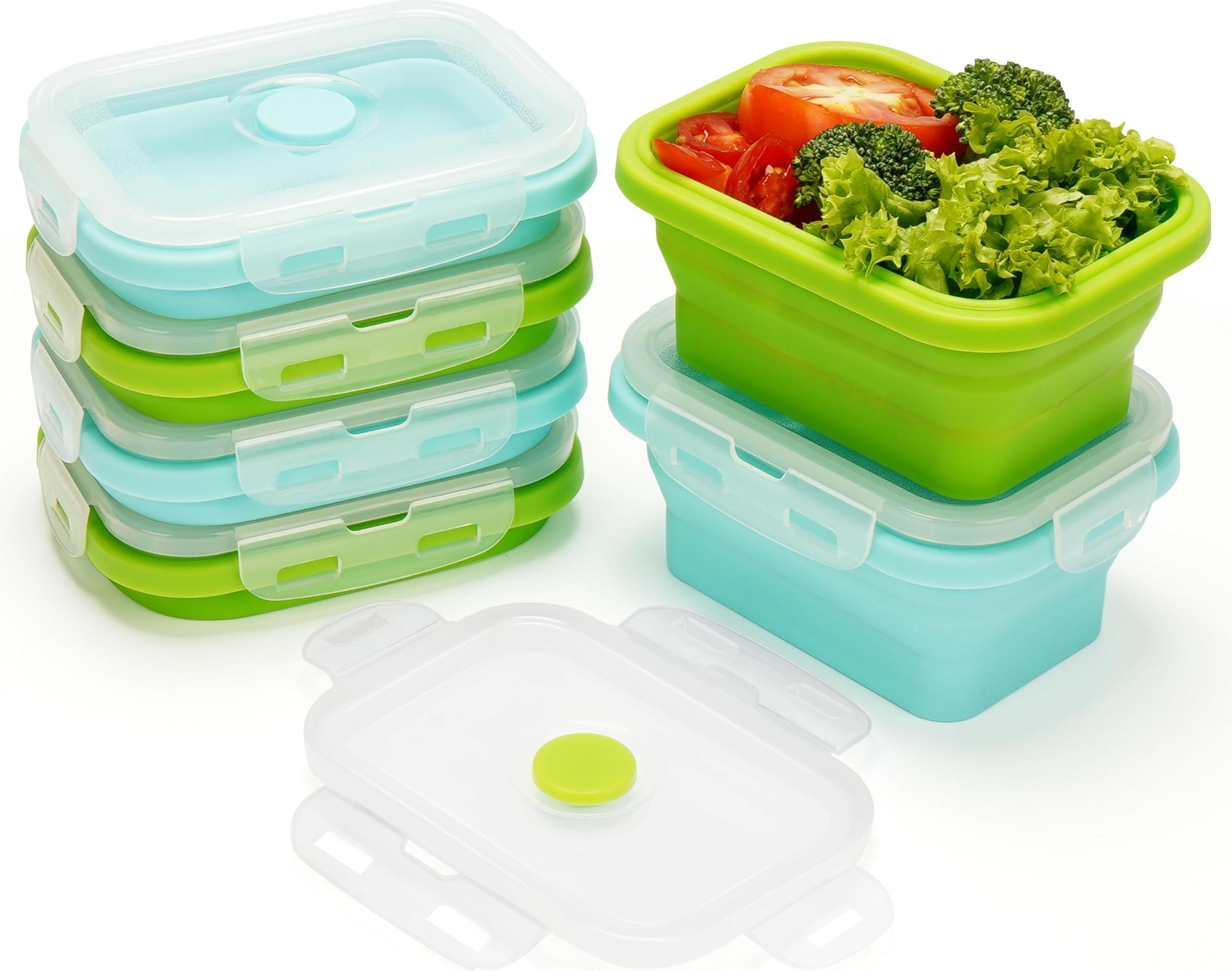 Kurtzy 6er Pack Frischhaltedosen mit Deckel aus Silikon - 350 ml Faltbare Tupperdose - Stapelbar, Wiederverwendbar, BPA-Frei & Luftdicht - KURTZY-3559