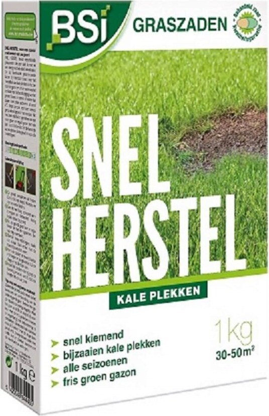 BSI – Rasensamen - Schnellreparatur - Mit Schutzbeschichtung - Sehr hohe Qualität - Bis zu 50 m² - 1 kg SE-GAZ-01002