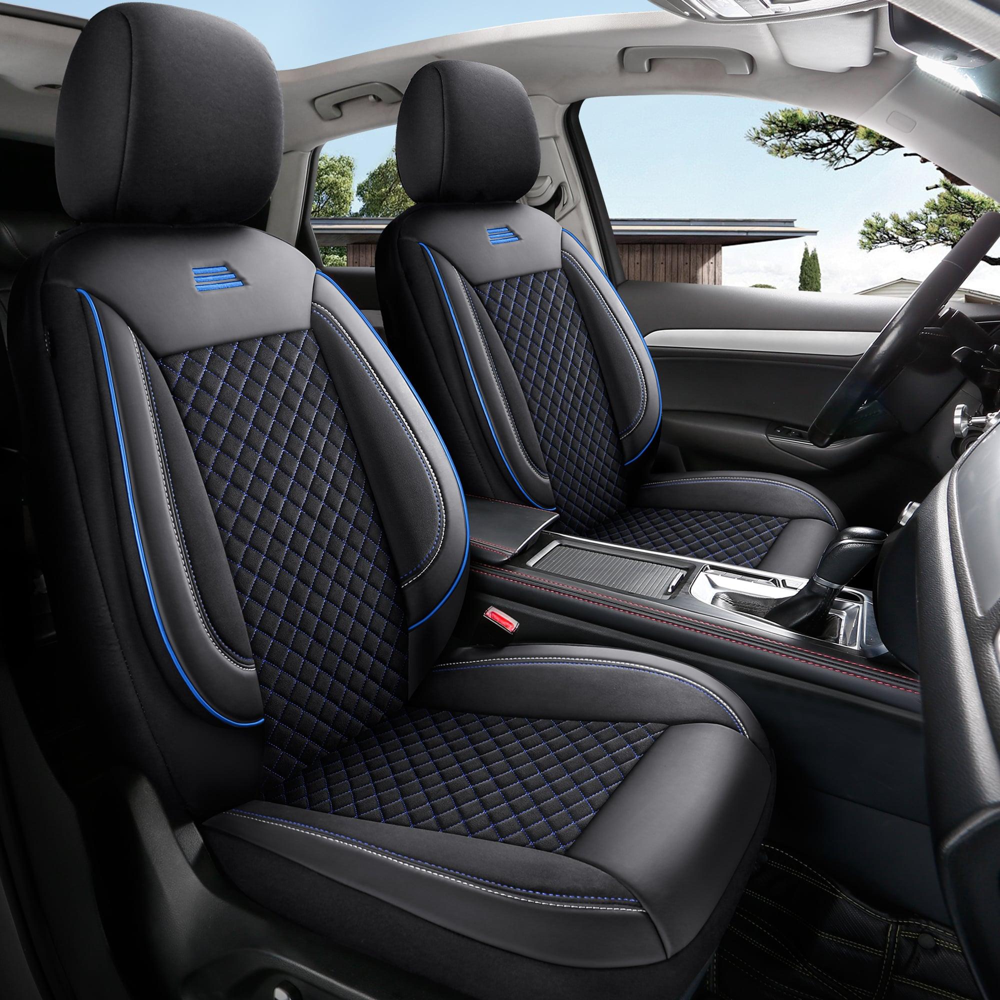 Auto Interieur Meester Autositzebezüge für Subaru XV 2 passgenau| Set mit 2 Stück | Fahrer + Beifahrersitz AIS Serie | Schwarz mit blauen Nähten