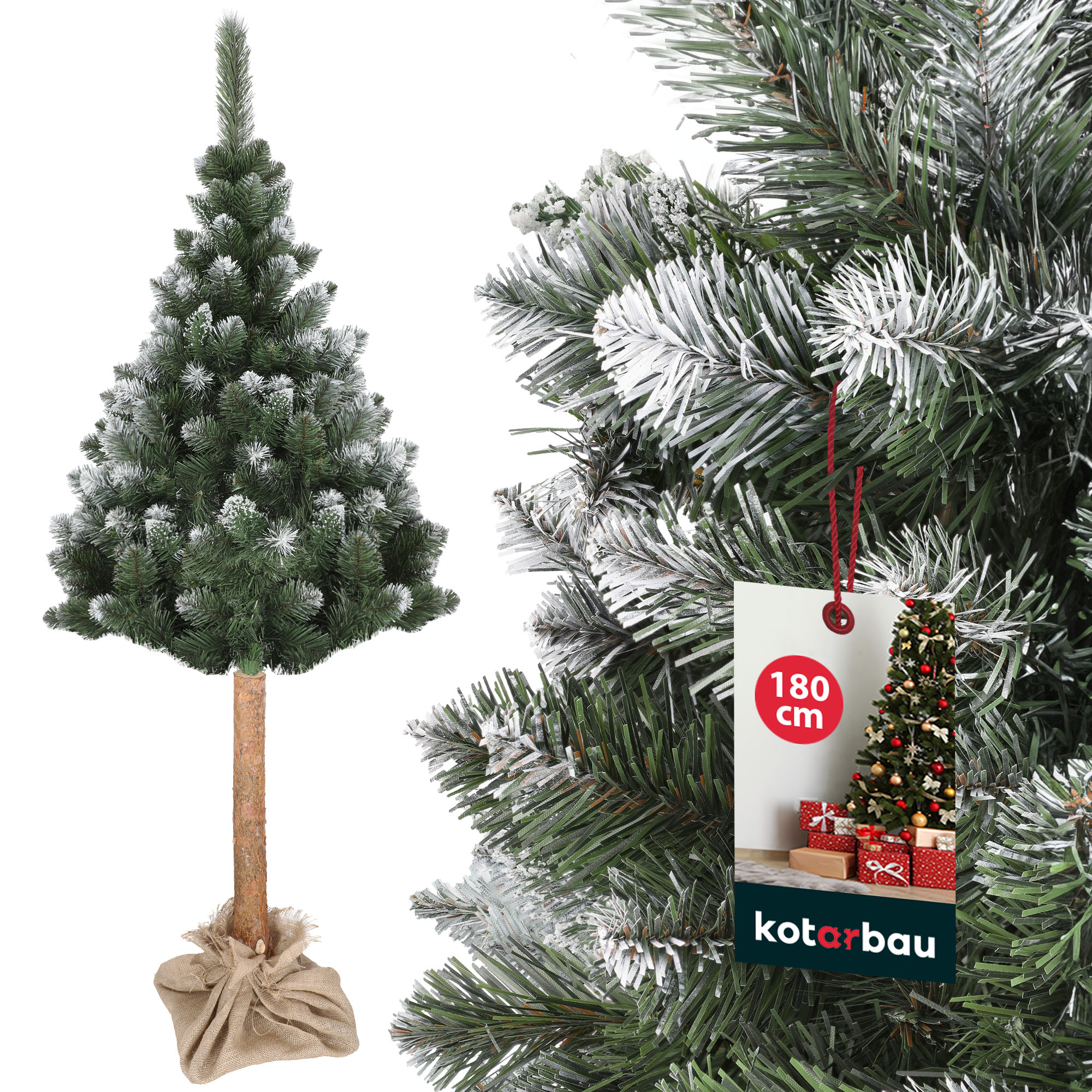 KOTARBAU Kunst-Weihnachtsbaum 220 Cm Diamantkiefer - Schneebestäubt Mit Holzstamm