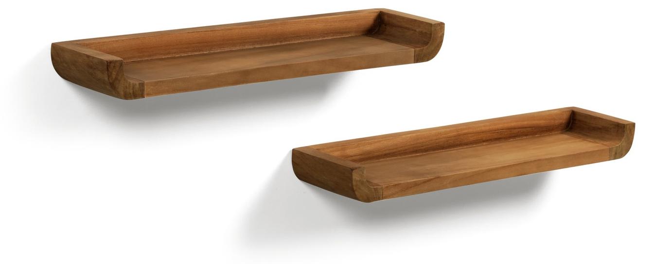 Natur24 2er Set Regal Shamel 50 x 5 x 12 cm Teak Stahl Nussholzfinish AB0138M41