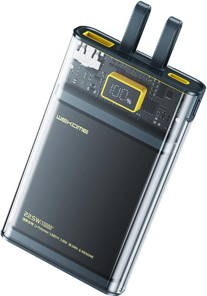 WEKOME WP-323 Vanguard Series - Power banka 10000 mAh Super nabíjanie so zabudovaným káblom USB-C a Lightning PD 20W + QC 22,5W (čierna / transparentná)