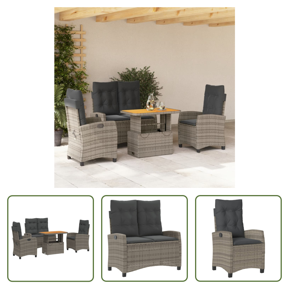 The Living Store 4-dielny záhradný jedálenský set s vankúšmi sivý polyratan