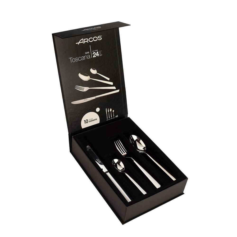 Besteck-Set Arcos Toskana 572400 Monoblock aus einem Stück Edelstahl 18/10, Stärke 2,5 mm und Blech à 24 Stück im Etui