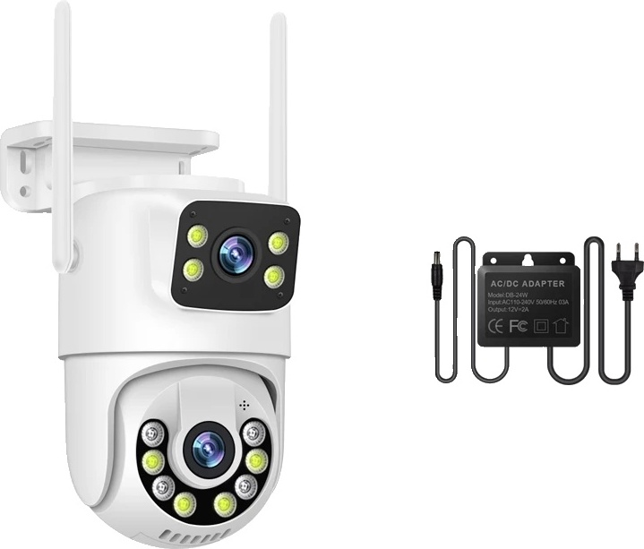 Smar 6MP PTZ WiFi kamera, sledovanie s dvoma objektívmi, farebné nočné videnie, 6MP x adaptér