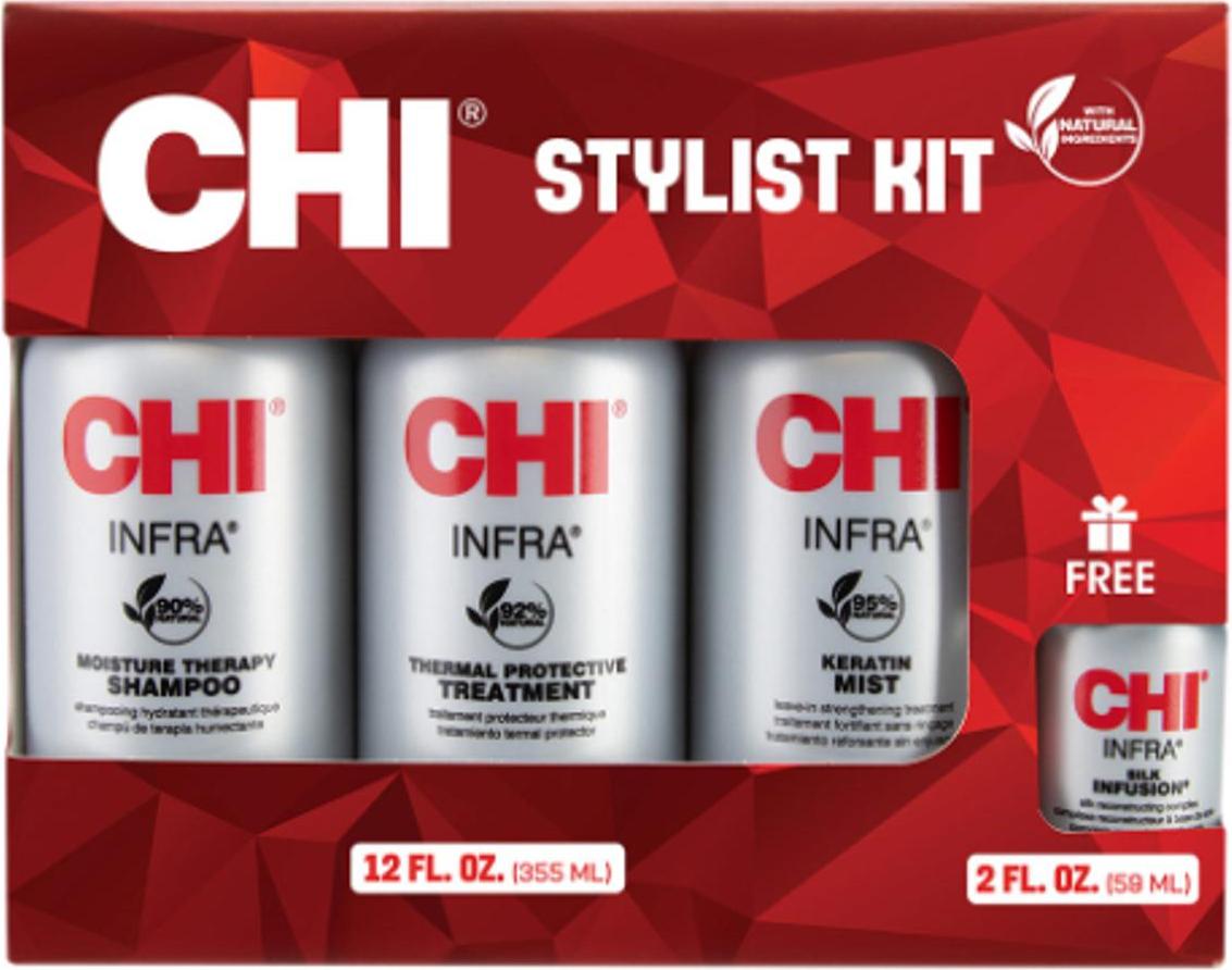 CHI Home Stylist Kit 350ml Infra Shampoo + 350ml Infra Treatment + 350ml Keratin Mist + 50ml Silk Infusion