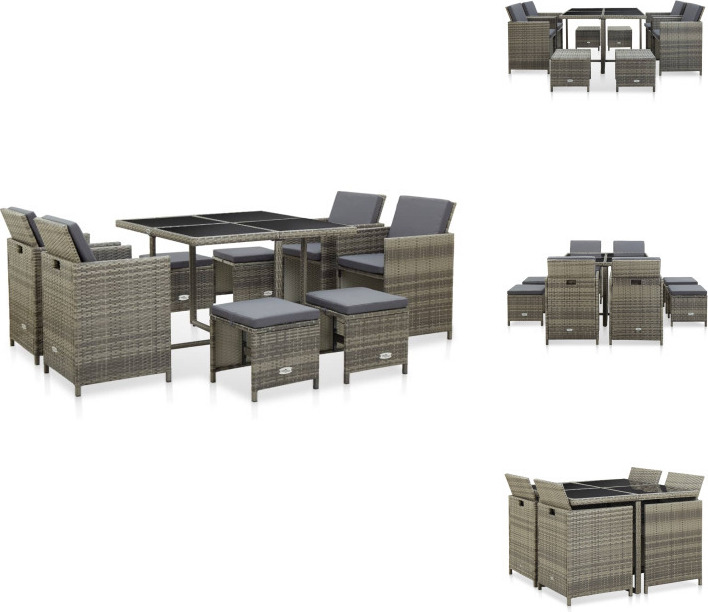 vidaXL 9-dielny záhradný jedálenský set s vankúšmi polyratan sivý - Záhradný nábytok sety