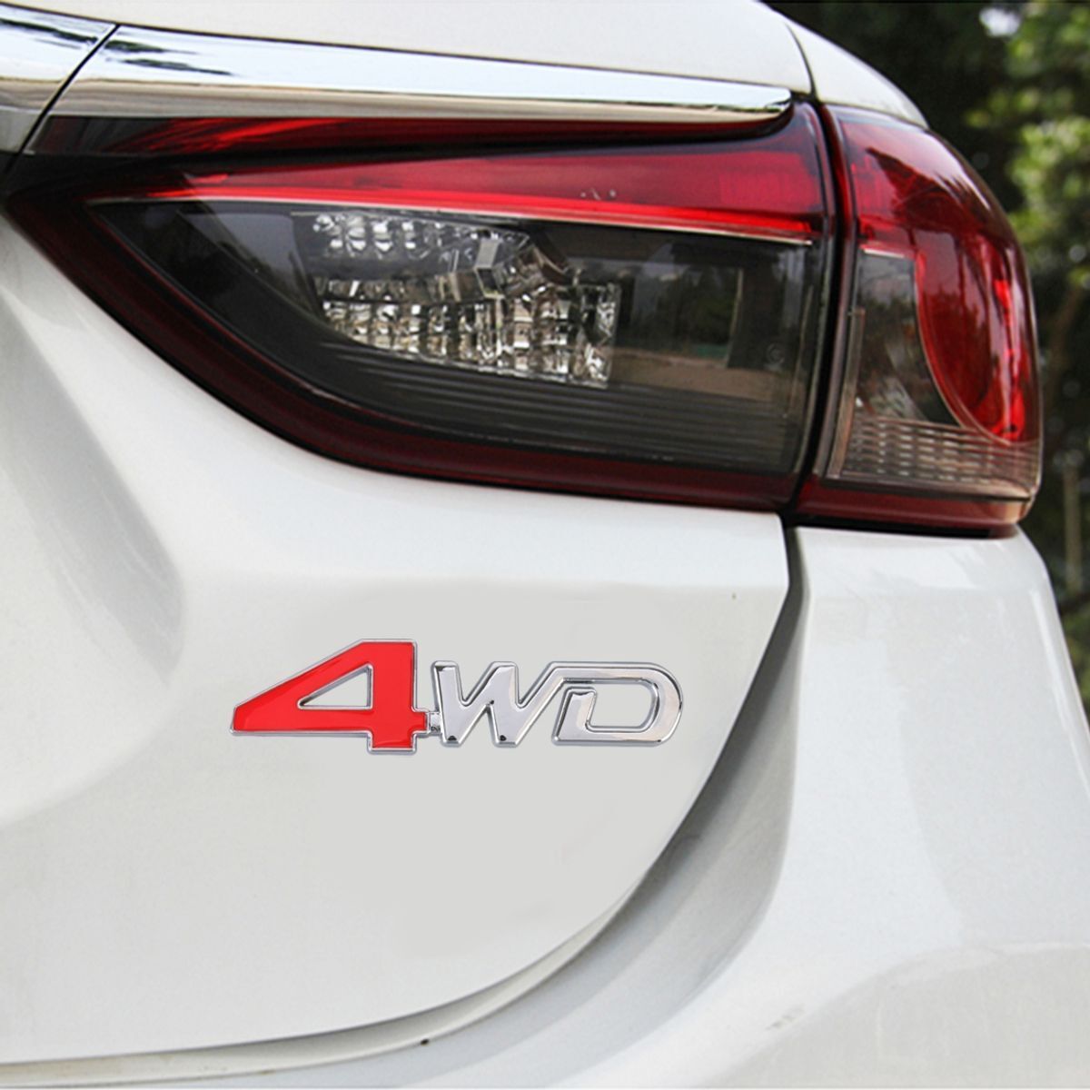 3D ABS chróm 4WD 4x4 offroad nálepka emblém logo nápis, farba:strieborná červená
