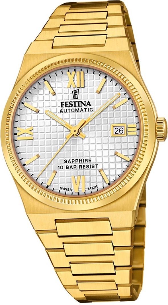 Festina pánske hodinky z ušľachtilej ocele zlaté Festina Swiss made náramkové hodinky D2UF20032/1