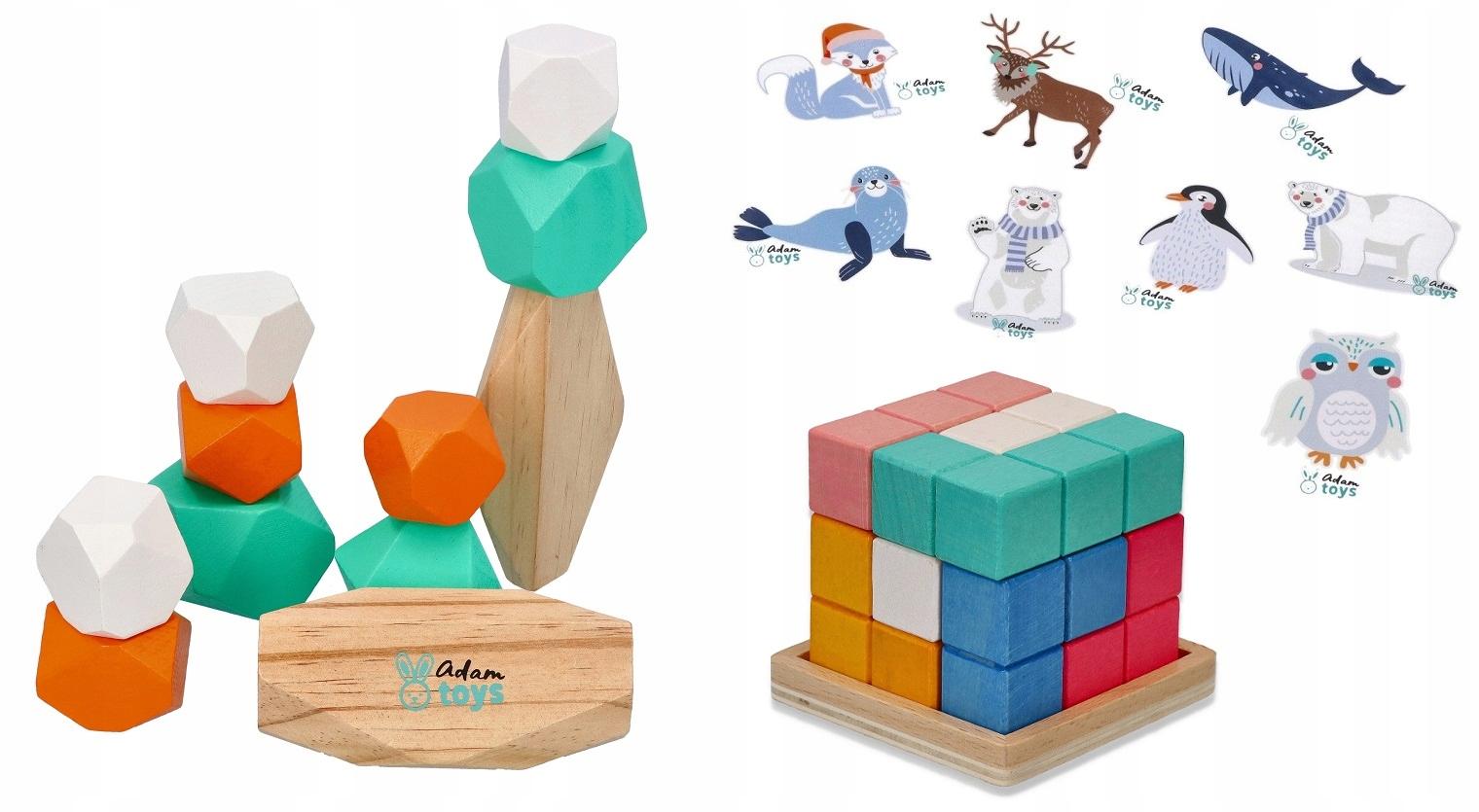 Adam Toys Holzsteine Tetris Würfel und Bügelbilder Set