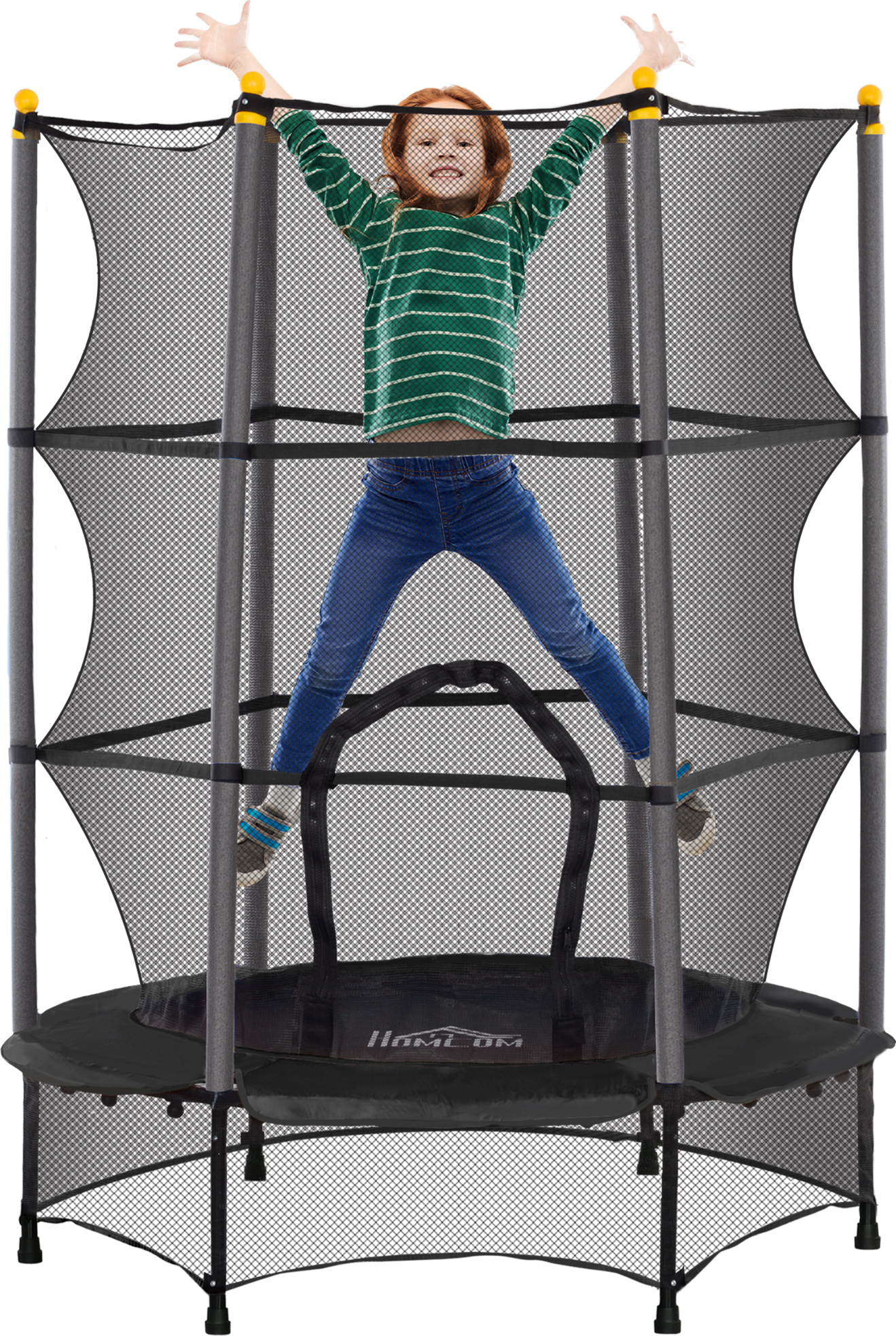 HOMCOM detská trampolína Ø140 cm, trampolína s bezpečnostnou sieťou, kryt okraja, záhradná trampolína pre deti od 3 do 10 rokov, max. zaťaženie 50 kg, čierna