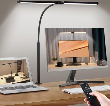 LIBORA LED -Schreibtischlampe, gedimmt, mit Fernbedienung, 5 Farben und Helligkeitsstufen, Bürolampe, Schreibtischlampe, Speicherfunktion, Schwarz