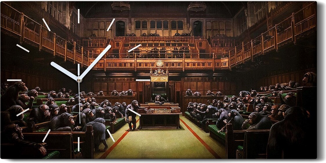 coloray Wanduhr Bürouhr Leinwand Bild Geräuschlos 60x30 Dezentralisiertes Parlament - weiße Hände zch-60x30-w0009576-b