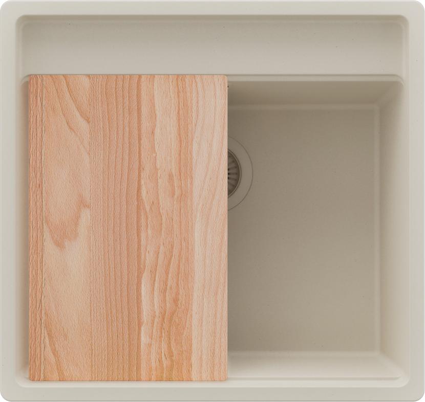 PRIMAGRAN Spülbecken Beige 56x53cm, Granitspüle 1 Becken + Ablauf-Set + Schneidebrett, Küchenspüle ab 60er Unterschrank - Bergen