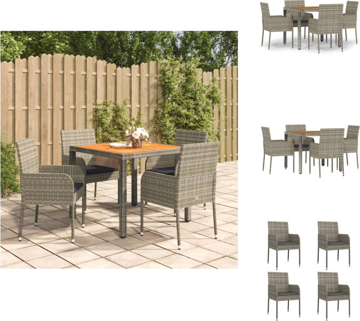 vidaXL 5-dielny záhradný jedálenský set s vankúšmi sivý polyratan - Záhradný nábytok sety