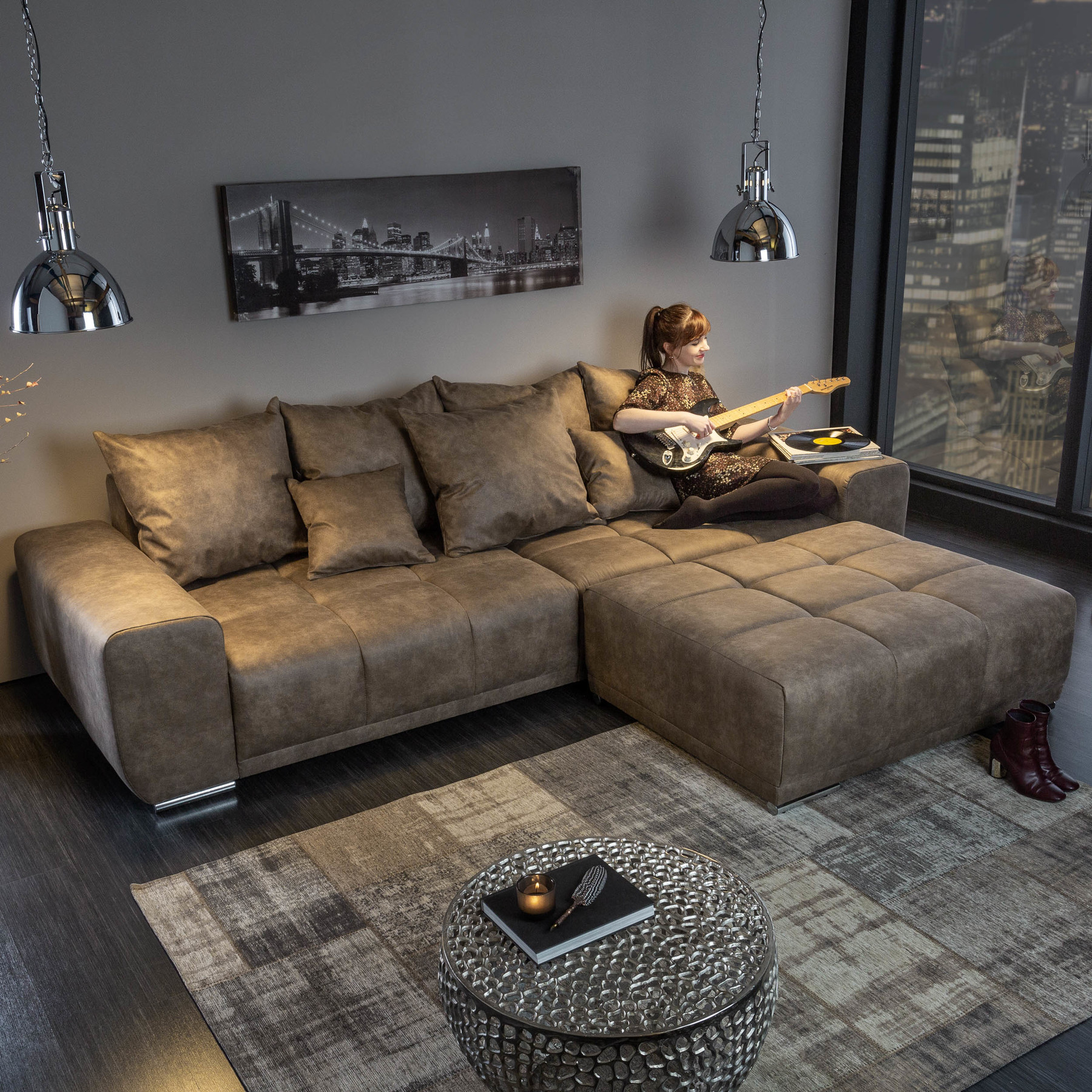 Modernes XXL Sofa ELEGANCIA 20cm taupe inkl. Kissen Bigsofa Couch mit  Federkern