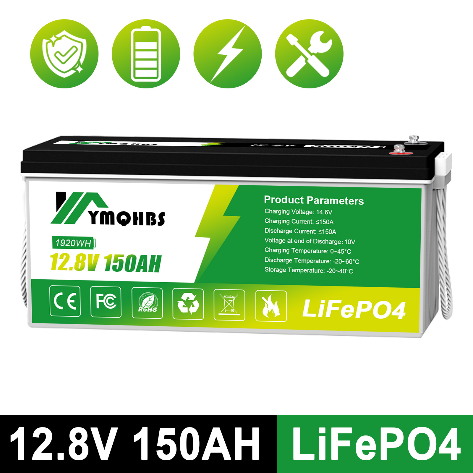 12V LiFePO4 100AH Lithium Akku mit BMS Bluetooth USB für Camper Boot Solar