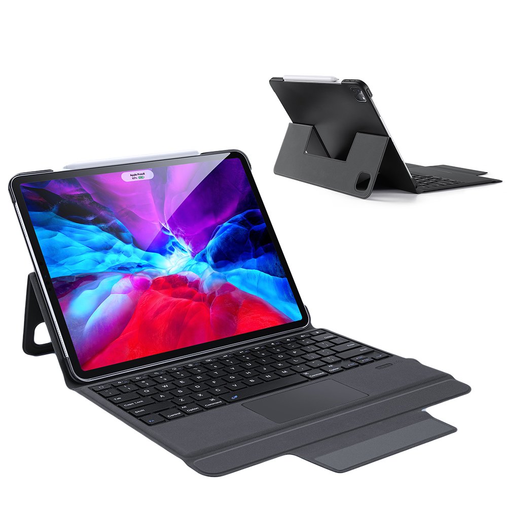 Dux Ducis Touchpad Tastatur Hlle Tablet Hlle Drahtlose Bluetooth Tastatur fr iPad Pro 12.9 '' 2018 / 2020 / 2021 Schutzhlle Handyhlle Cover Case Schwarz