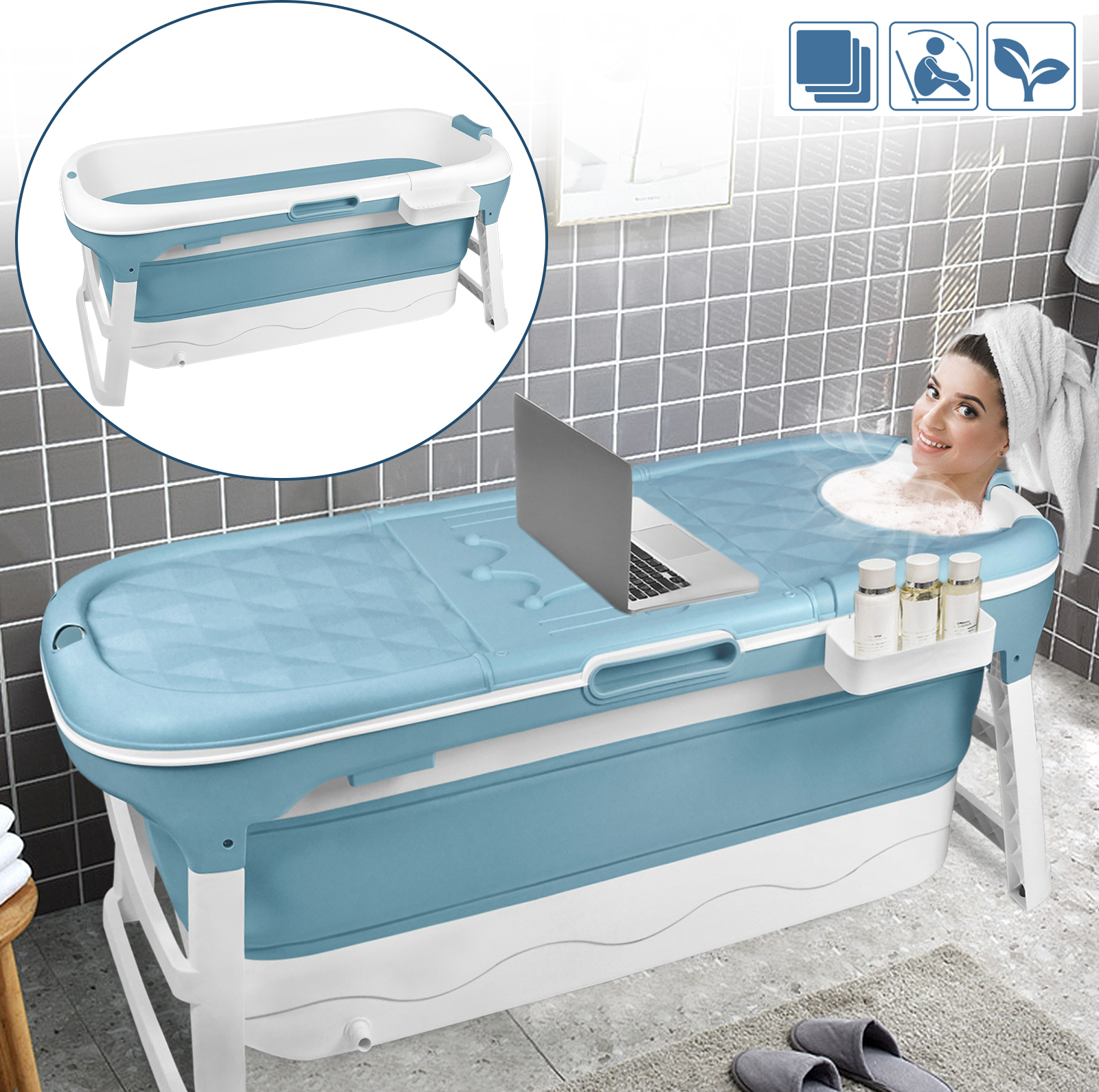 Faltbare Badewanne Tragbar Fr Erwachsene & Kinder  Outdoor Camping Wanne  Mit Ablassventil, 70x70x65cm