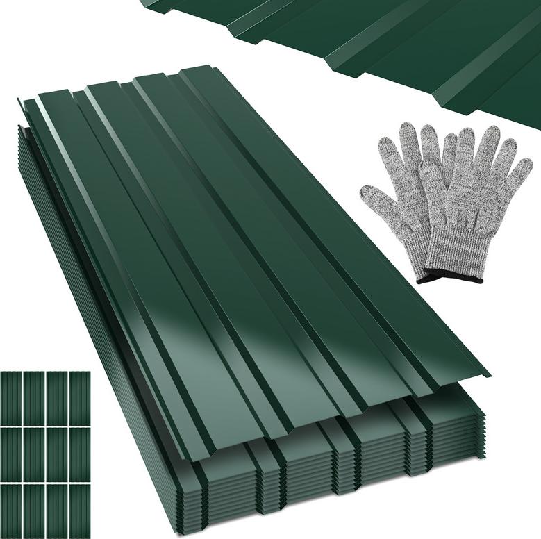 Aopunly 12x trapézový plech 115x45 cm=6 ㎡ Strešný plech na prístrešok pre auto Profilovaný plech Strešný plech Vlnitý plech Strešné panely Nástenný plech Zelený