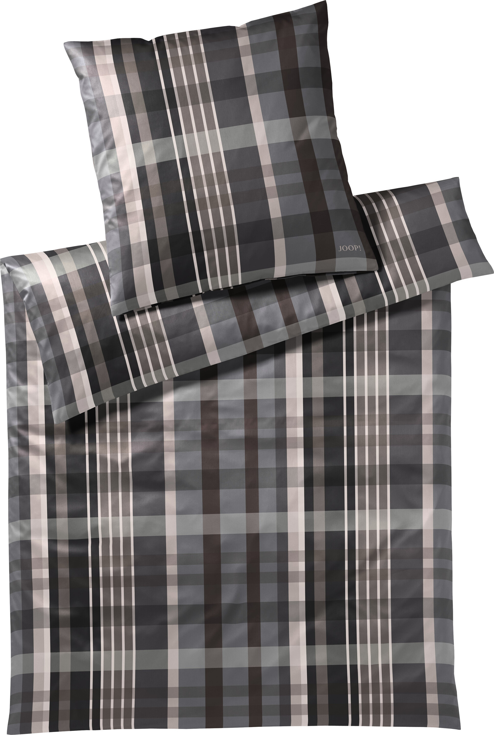 Joop! Mako-Satin Bettwäsche 135x200 Checks stone Karo grau taupe 4098-9 LM-2180