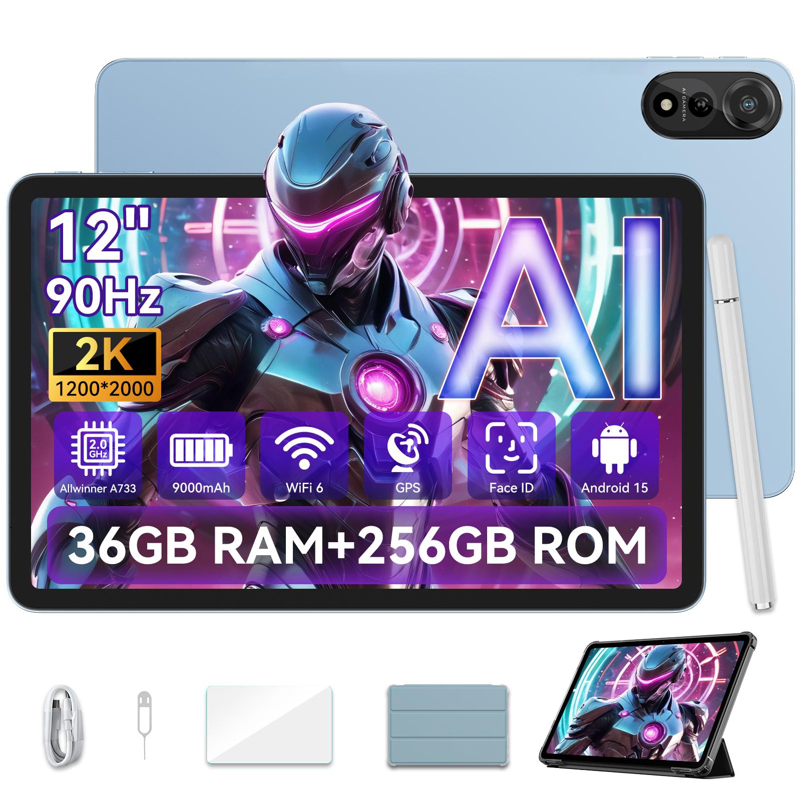 Blackview Tablet Mega2wifi, 12", 2K, FHD, 36(12+24)GB+256GB-Blue, Android 15, vrátane tabletového pera, ochranného puzdra, 2000*1200, 9000mAh, Gemini AI