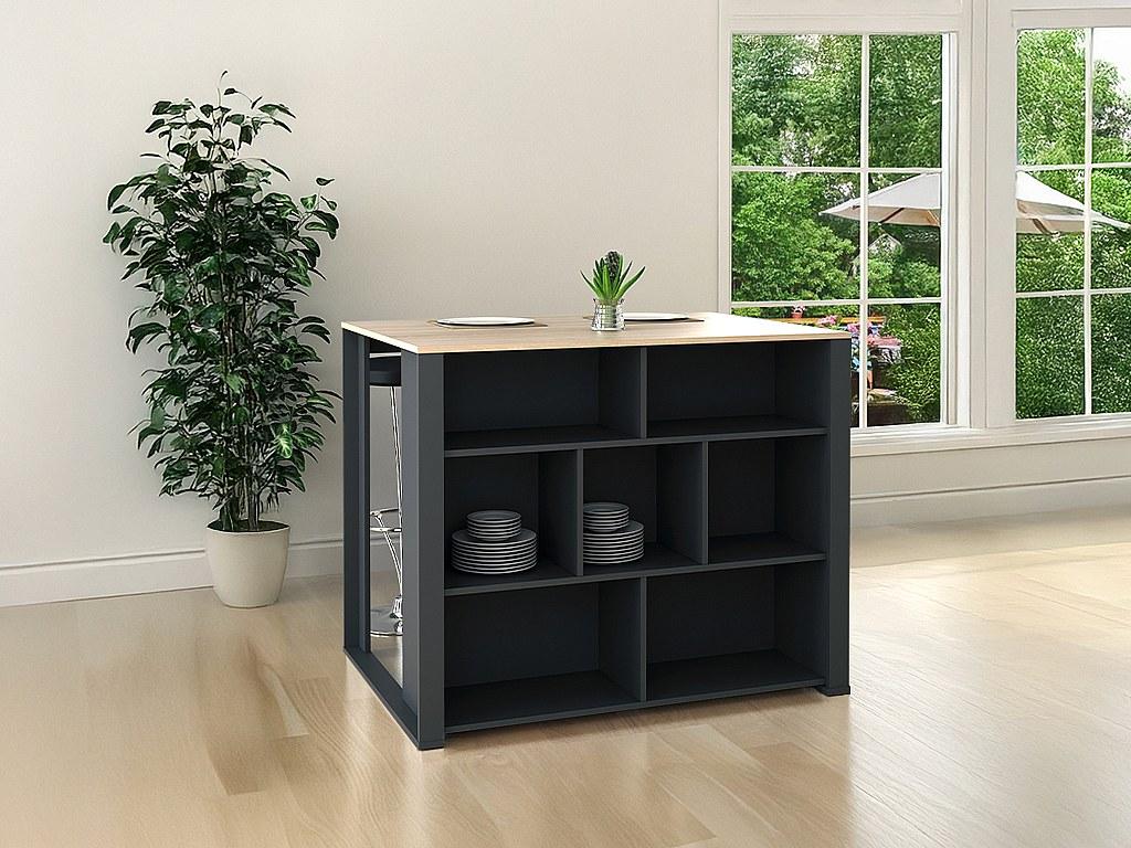 Vente-unique Kücheninsel mit 7 Nischen - Natur und Anthrazit - OPOLE