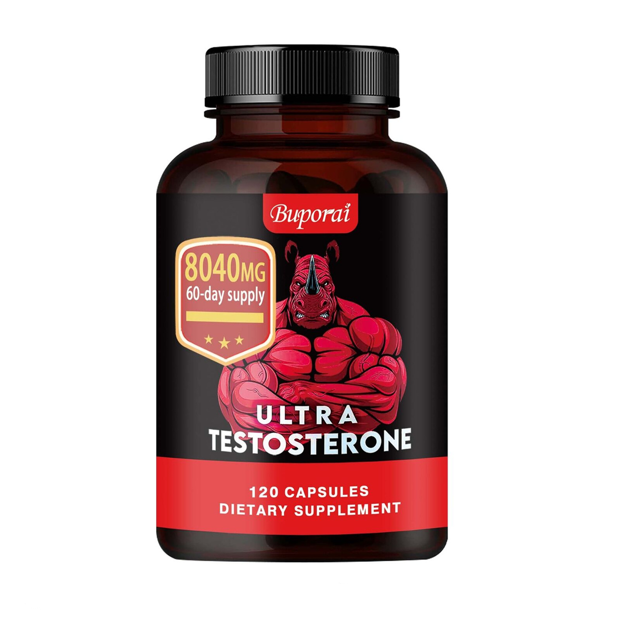 Buporai Ultra Testosterone 8040 mg (120 Kapseln) Nahrungsergänzungsmittel, Männer, Energie und Ausdauer, Muskeln, Kraft, Stärke, Testosteron