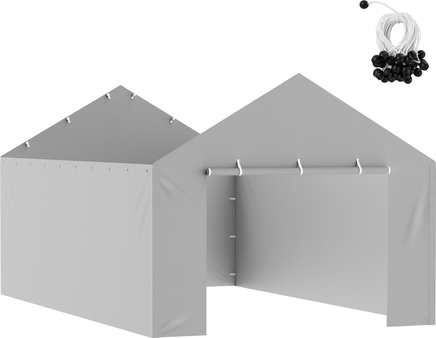 SucceBuy náhradný prístrešok na auto, bočná stena 12' x 20', odolný, vodotesný, UV chránený kryt garážového stanu, jednoduchá inštalácia pomocou napínacích popruhov, sivý (vrchná časť a rám nie sú súčasťou balenia)