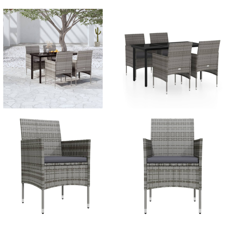 vidaXL 5-dielny záhradný jedálenský set s vankúšmi sivý a čierny - Záhradný jedálenský set - Záhradné jedálenské sety - Záhradný set nábytku - Záhradný set nábytku