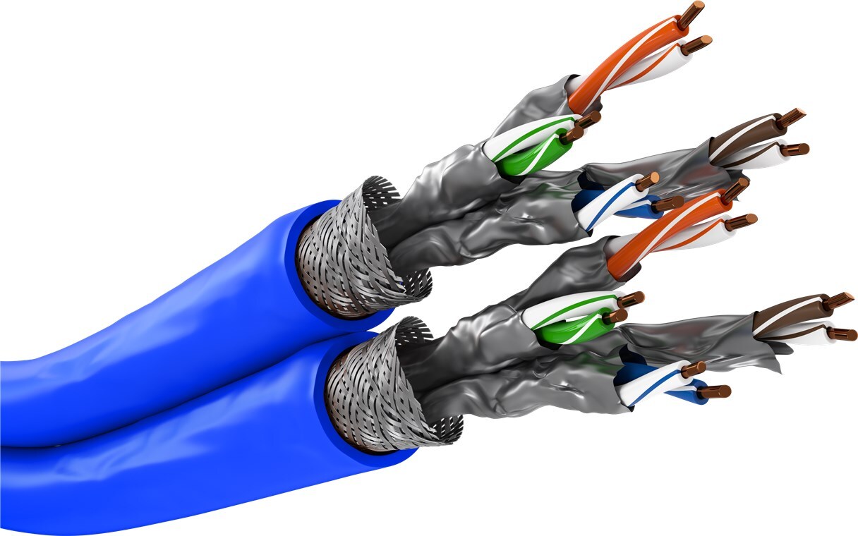 goobay Cable LAN CAT 7 A de 50 m, cable Ethernet doppelt geschirmt (PiMF), cable Kupfer CU, AWG 22/1 LSZH, halogenfrei, PoE, geeignet für Heim- und Geschäftsnetzwerke, blau, 75716 372511