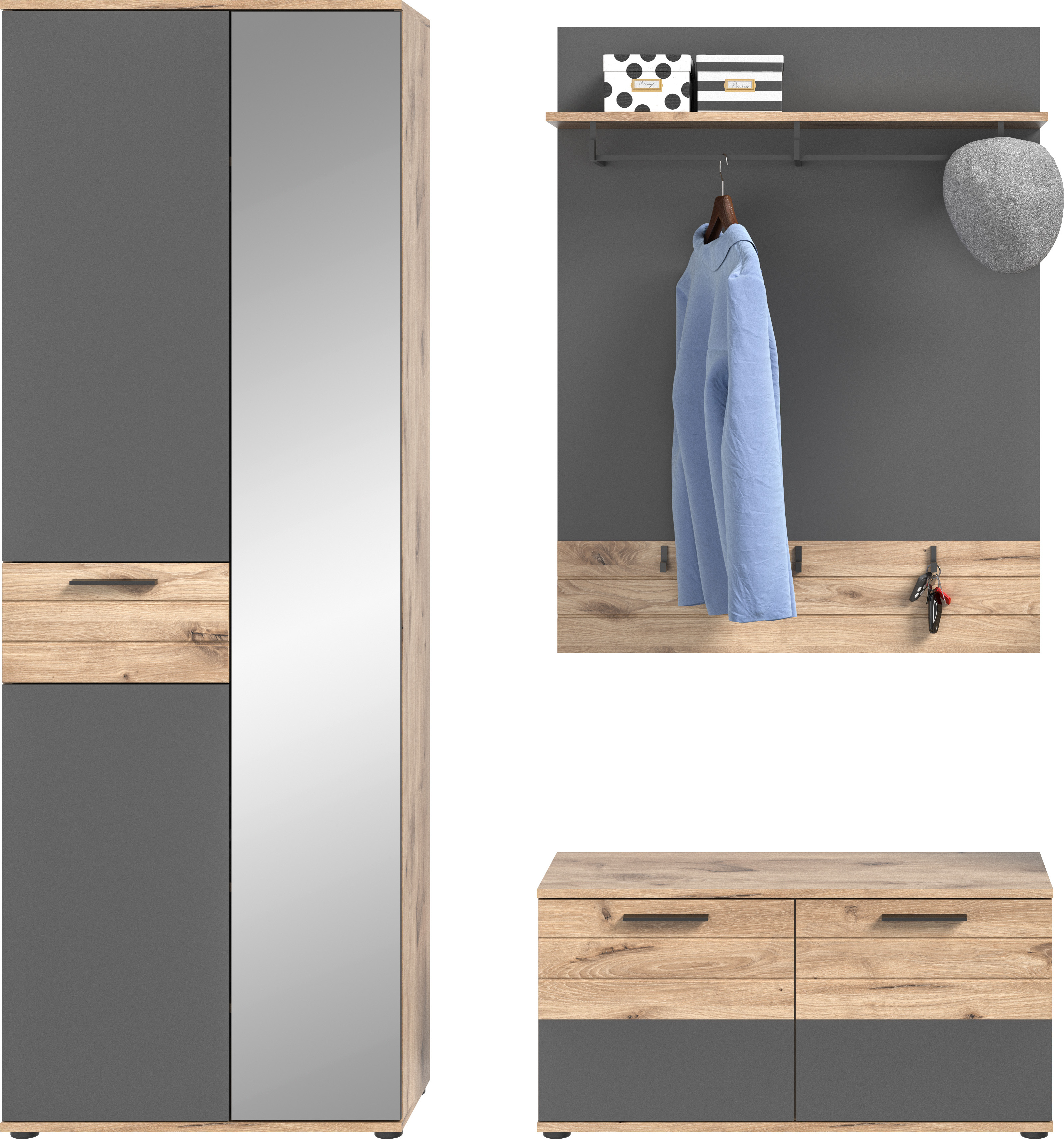 möbelando Garderobe Garderobenschrank Flurschrank Garderoben-Set "Missoula II" 720140