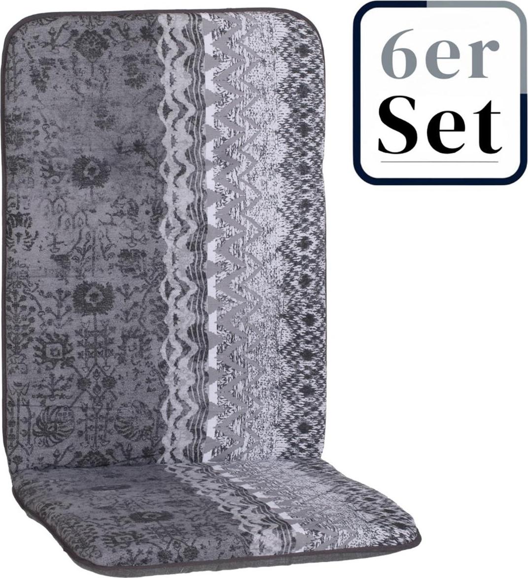Green Spirit 6er Set Hochlehner Auflage Elbasan, Motiv - gestreift, grau, 114x47x5cm