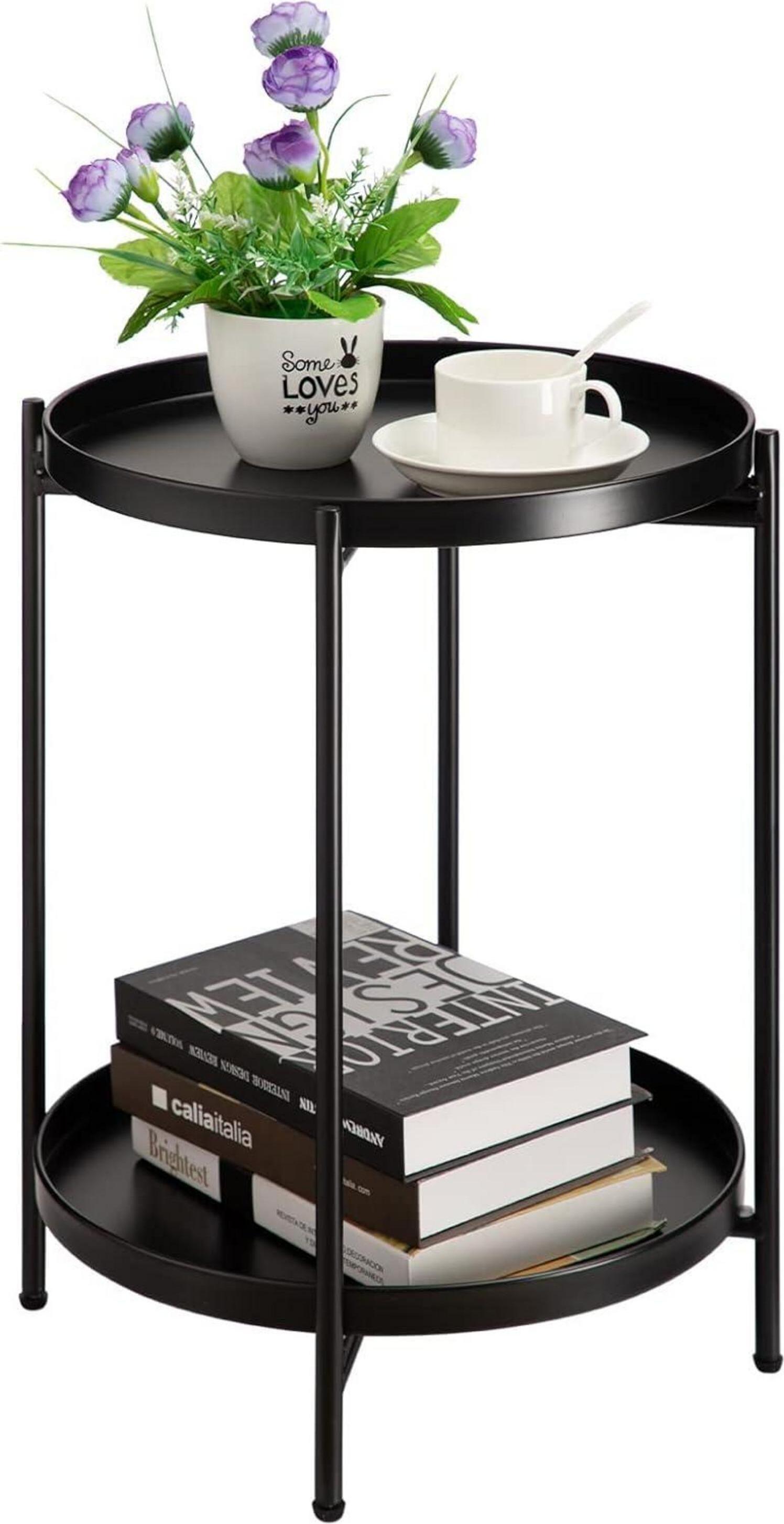 Sonstige Beistelltisch Schwarz Metall Couchtisch 2 Ebenen Wohnzimmer Schlafzimmer Terrasse