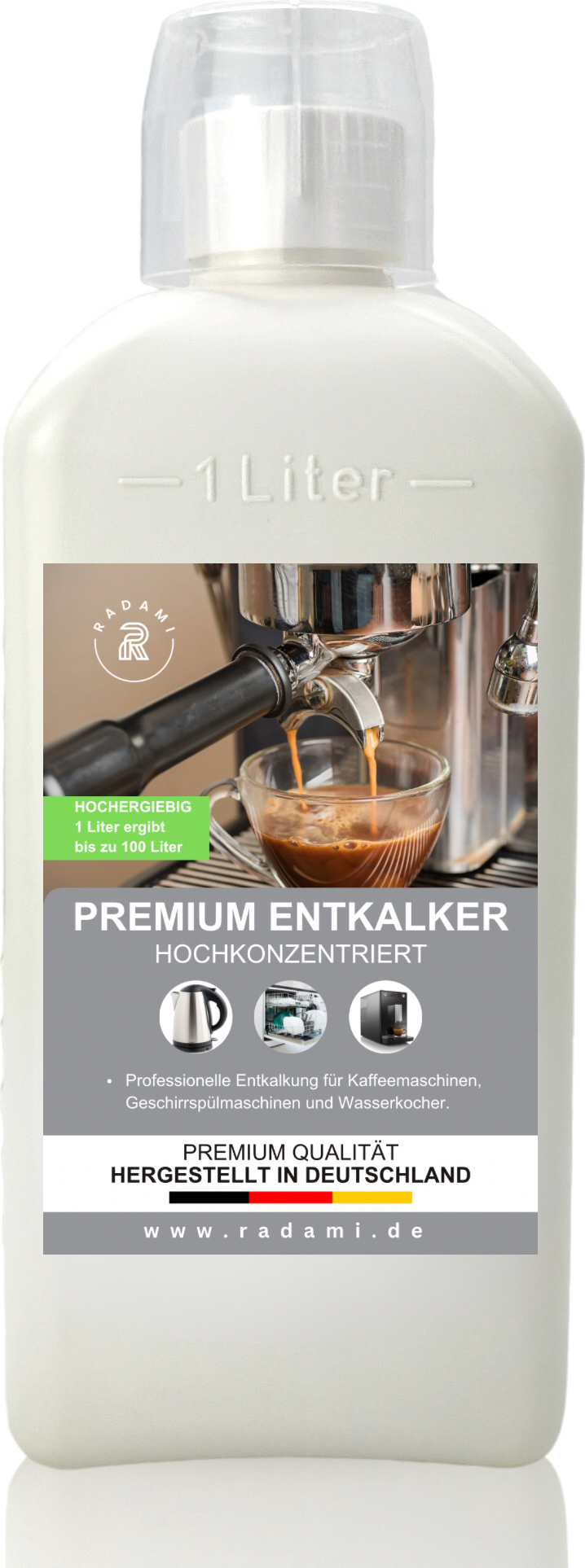 Radami 1L Entkalker Kaffeevollautomat Gastronomie Universal Konzentrat 1L ergibt bis zu 100 L