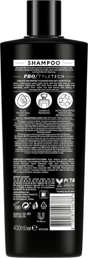 Tresemme | Feuchtigkeitsshampoo Rich Moisture - 400 Ml - Mit Vitamin E - Für Trockenes Haar - Salonqualität