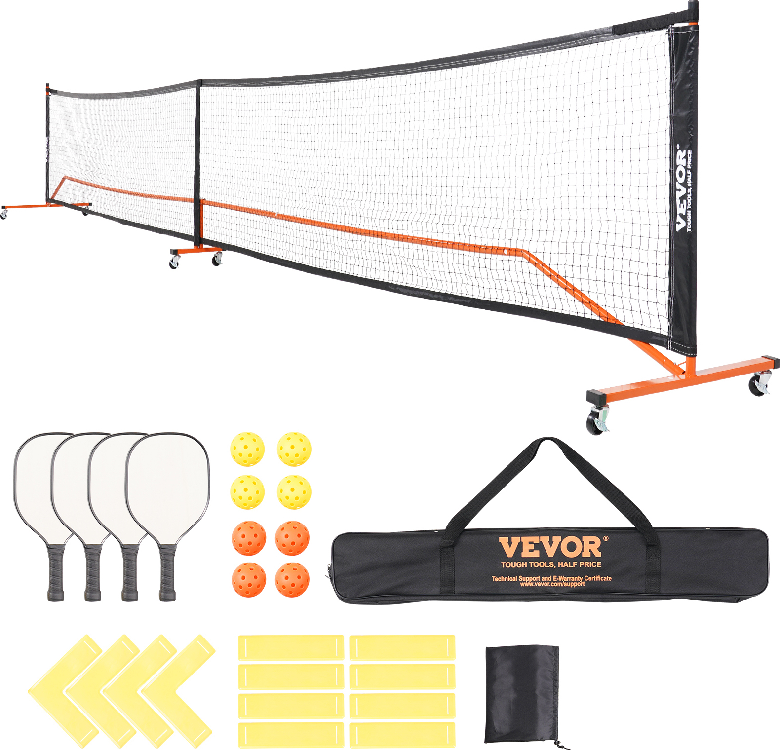 GSE Pickleball Komplettset – Inkl. Netz, 4 Paddel, 6 Bälle, Tragetasche, Offizielle Größe Für Outdoor