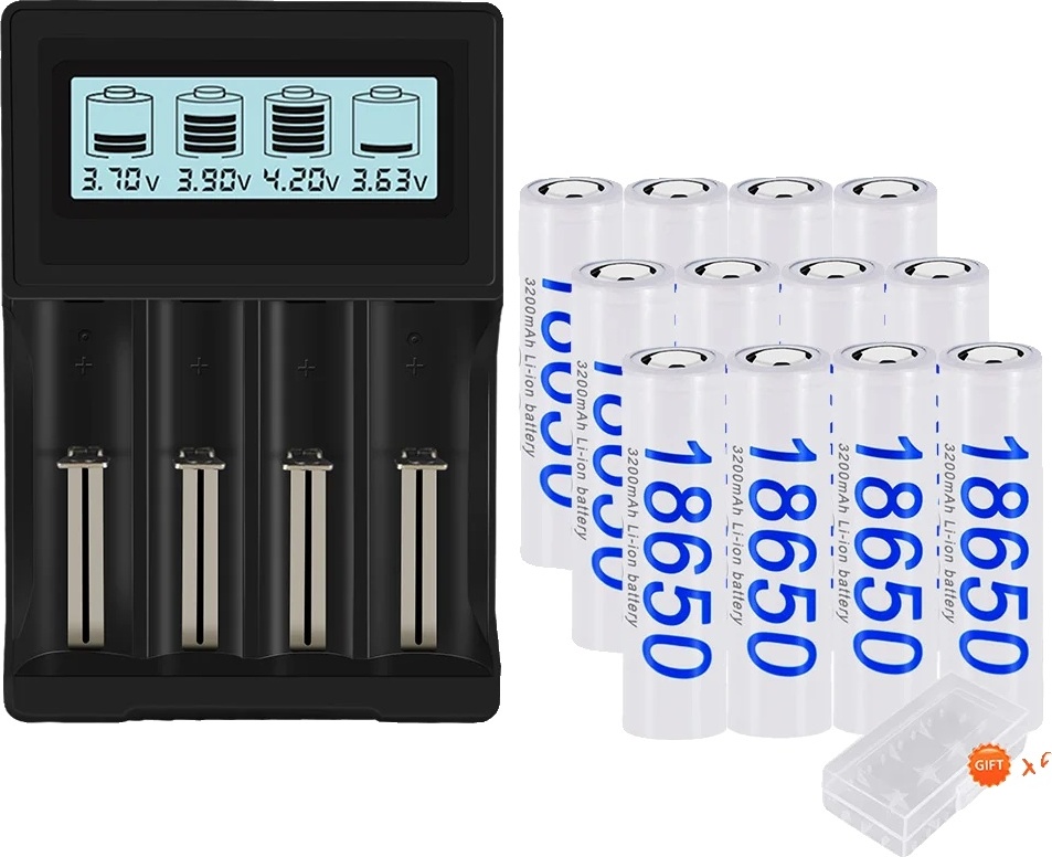 Batéria PALO 18650, kapacita 3200 mAh, napätie 3,7 V, 12 batérií 1 nabíjačka